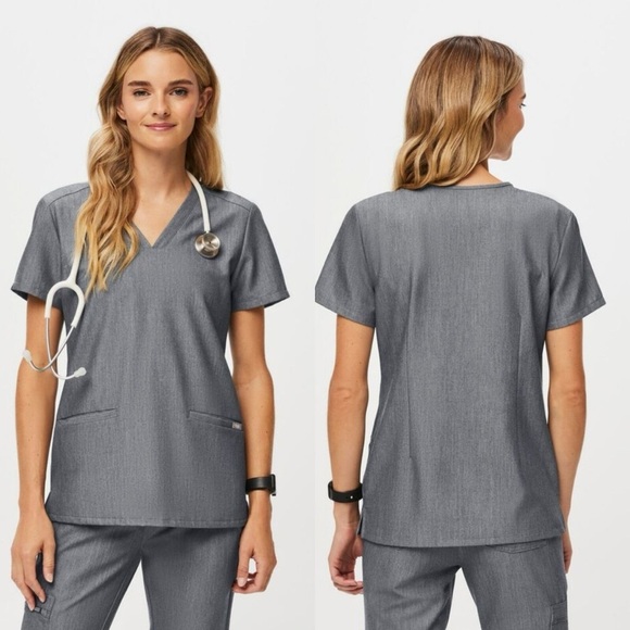 Figs Gray Technical Collection V-Neck Short Sleeve Scrub Top classic fitSz-XL Z6 - Picture 1 of 12